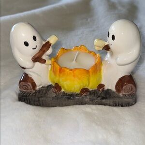 Ghost Campfire Ceramic Candle Holder Toasted Marshmallow Halloween Decor Cute